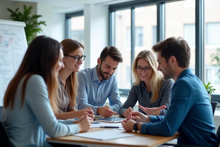 AdVantage Solutions Group team collaborating in a modern office environment