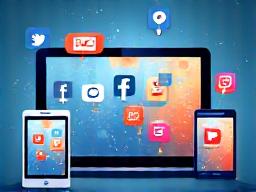 Social media icons on various devices
